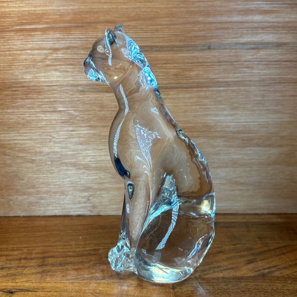 Crystal Clear Cat Figurine Art Glass 6.25” x 3”Sitting Regal Cat Sphinx Like - Picture 2 of 8